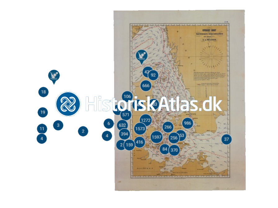 Interaktivt kort med fakta og oplysninger om bygninger, landskaber, mindesmærker og skibsforlis i Danmark